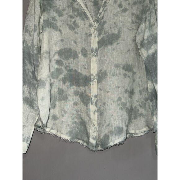 Bella Dahl 100% Linen Top Tie Dye Button Down Shirt Raw Fringe Hem Watercolor L - Picture 5 of 16